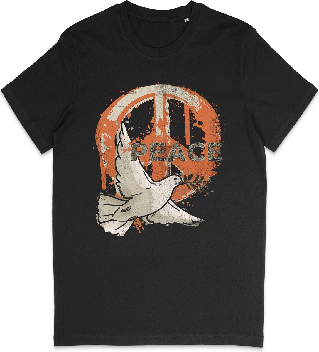 Heren en Dames T Shirt - Vredesduif Print Peace - Zwart - Maat 3XL
