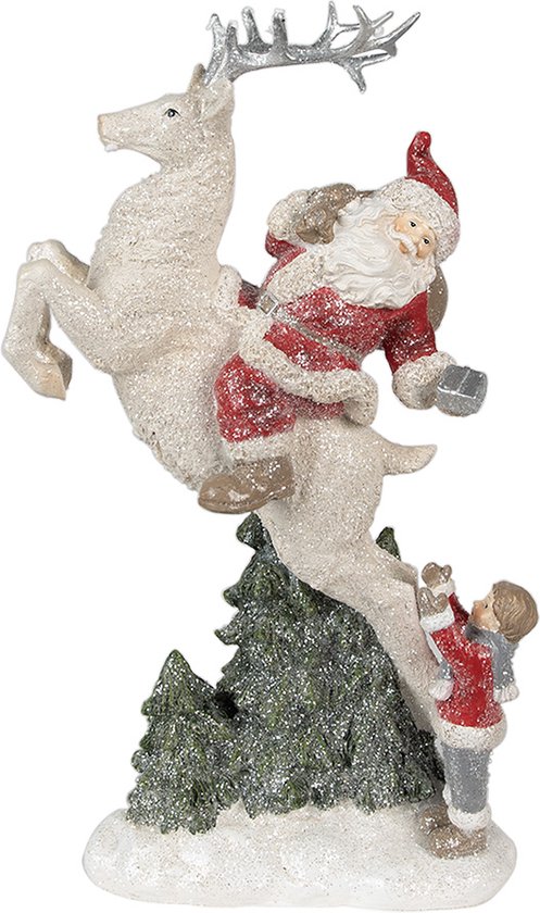 Clayre & Eef Beeld Kerstman 33 cm Rood Wit Polyresin Kerstfiguren