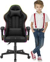 Chaise de jeu avec LED - Chaise de bureau ergonomique - Ajustable - Zwart - Enfants