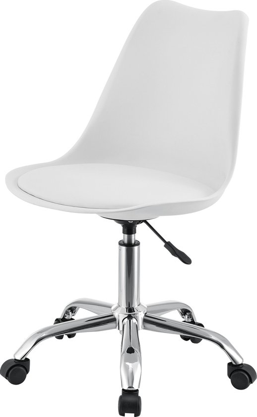 Chaise de bureau Miguela - Sur Roues - 83-93x48x55 cm - Wit - Métal et Simili Cuir - Design Moderne