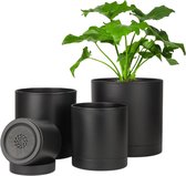 Kunststof bloempot - Ronde plantenpotten 4stuks - Bewateringssysteem - Zwart