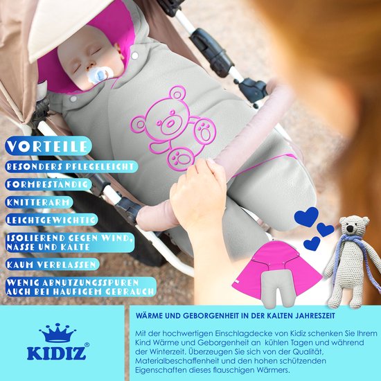 KIDIZ® Baby Slaapzak voor Buggy Voetenzak voor Autostoeltje & Wandelwagen Babyschaal, voor Winter met Kap + Babyslaapzak Deken voor Maxi-Cosi & Kinderwagen alle Gordelsystemen 3 & 5-Puntsgordel - Grijs / Roze van Merkloos — afbeelding 2