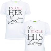 PicOnTshirt - Teetalks Series - T-Shirt Dames - T-Shirt Heren - T-Shirt Met Print - Couple T-Shirt Met 'I Stole Her Heart / His Soul' Print - 2 Pack - Wit - Heren S/Dames S