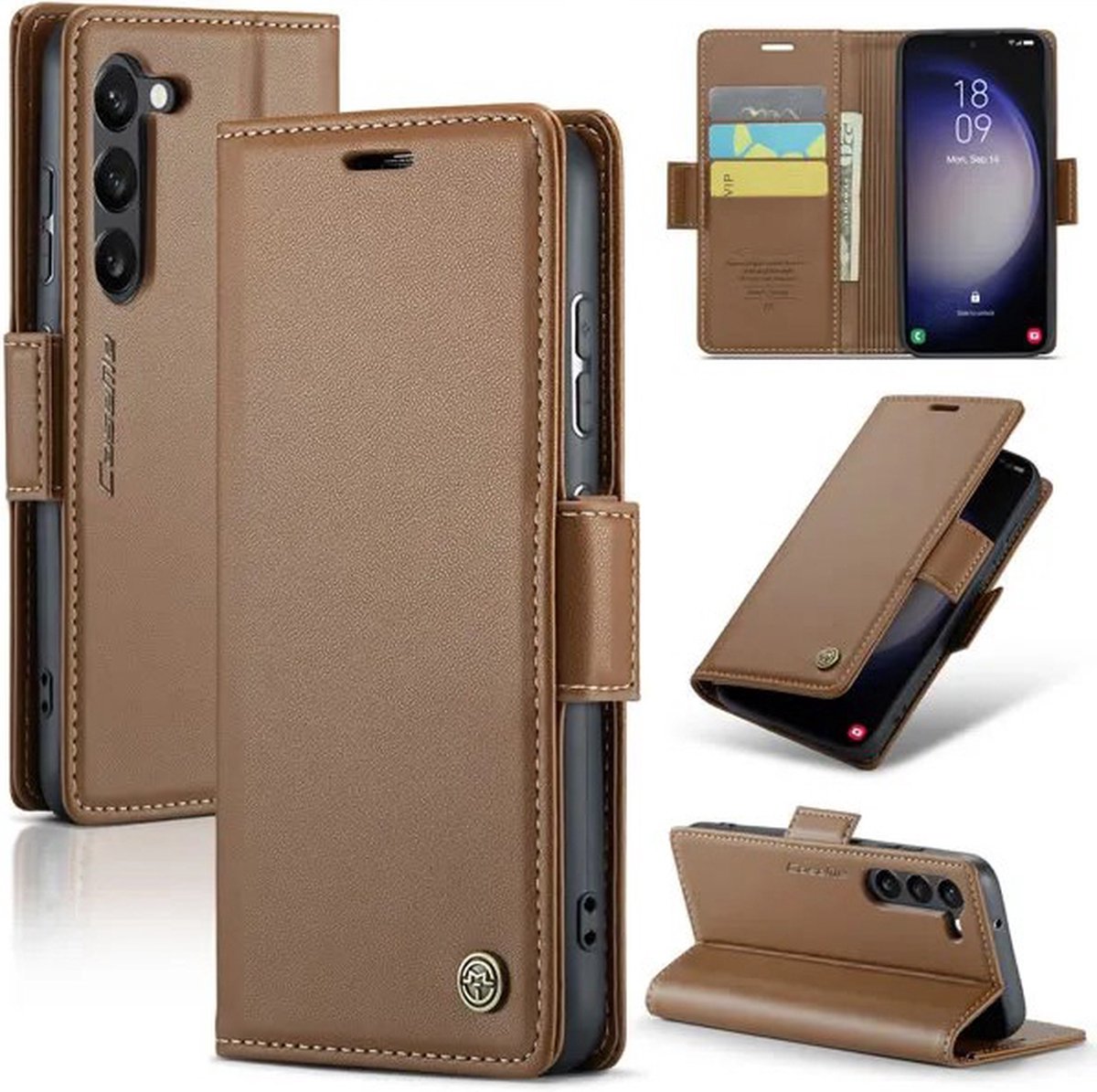 CaseMe - Hoesje geschikt voor Samsung Galaxy S23 FE - Retro Wallet Book Case - Met Magnetische Sluiting - Bruin