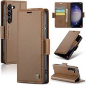 CaseMe - Hoesje geschikt voor Samsung Galaxy S23 FE - Retro Wallet Book Case - Met Magnetische Sluiting - Bruin