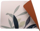 Luxe placemats lederlook - 6 stuks - dubbelzijdig wit met planten/bruin - rechthoekig - 45 x 30 cm - leer - leatherlook placemat