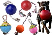 Jolly Ball Romp-n-Roll - Honden speelbal met frisse geur - Hondenspeelgoed met stevig trektouw - Rood - Ø 10 cm