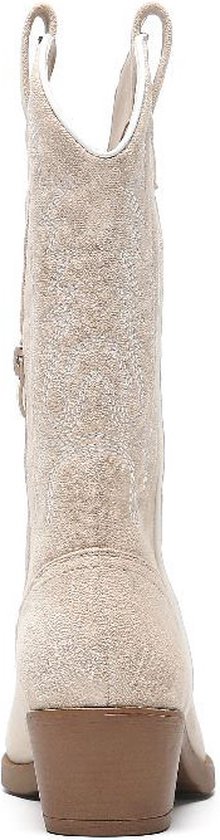 SmileFavorites® Dames Cowboylaarzen met Hak - Beige - Suedine - Maat 36