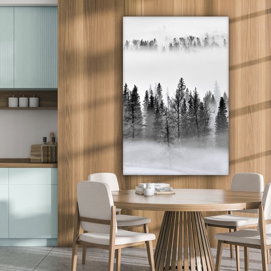 Peinture sur toile - Arbres - Brouillard - Forêt - Nature - Canvasdoek - 80x120 cm - Photo sur toile - Peinture nature