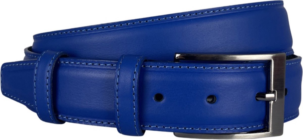 Heren Riem - 3.5 cm Breed - Kobalt Blauw - Riem Dames - Blauw Leer- Totale Riem Lengte 110 cm (Taillemaat tot 90 cm)