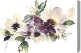Schilderijkoning - Canvas Schilderij Bladeren En Bloemen Geschilderd In Aquarel - 90 x 60 cm