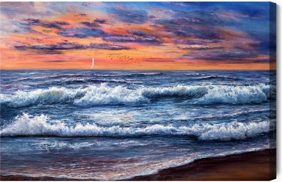 Impression Toile Paysage Marin Tableau Marin Coucher De Soleil – Toile Imprimée Murale Paysage Mer – Multi Tailles Prête à Accrocher Décoration Murale Toile Cadre Bois