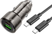 Hoco Autolader Geschikt voor Oppo A77 - Type C Kabel (1 Meter) & Auto Stekker (Z52) - USB C Snel Lader 38W - PD20W + QC3.0 - Zwart