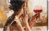 Painting King – Fragment de peinture sur toile d'œuvre d'art où une belle jeune femme séduisante tenant un verre de vin. Peinture à l'huile sur toile. - 30 x 20 cm