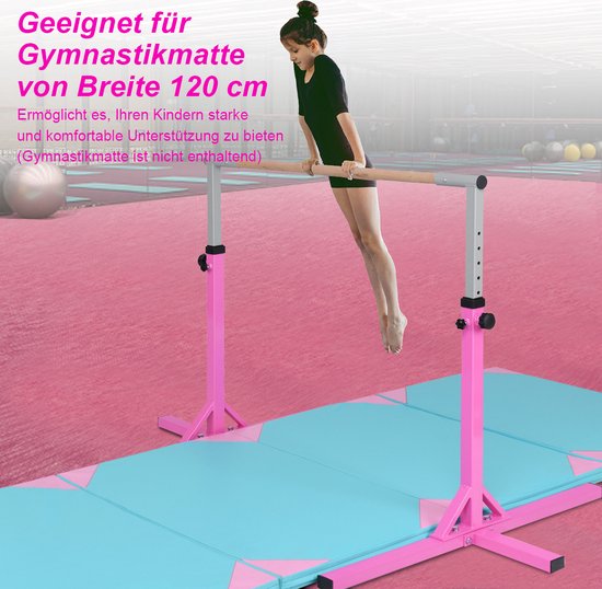 MINRS Turnrek voor kinderen, turnstang, tuin, gymnastiekstang, inklapbaar, instelbare hoogte met 100 kg, outdoor rek, horizontale trainingsbar, evenwichtsbalk voor 3-8 kinderen, meisjes, roze