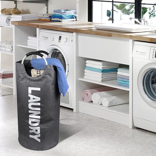 Wasmand Opvouwbare 90 Liter - Handvat Draagbare Wasmand - Vuile Was Verzamelaar Oxford Stof Waterdichte Verzamelbak Slaapkamer Badkamer Zwart Grijs
