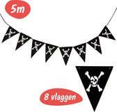 Zwarte Piraten Slinger - 8 Vlaggetjes - Piraten Versiering - Verjaardag Decoratie - Vlaggenlijn