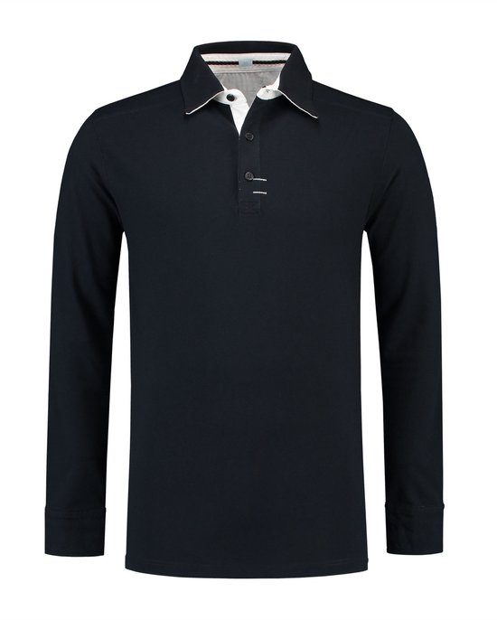 Lemon & Soda contrast polo met lange mouw voor heren donkerblauw/wit maat M