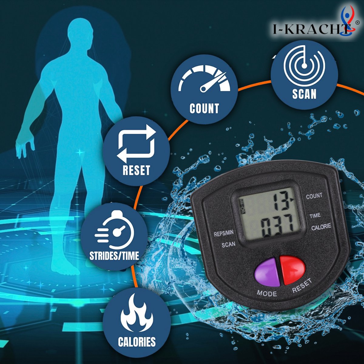 Afbeelding 3 van I-Kracht Total Fitness Crunch met digitale monitor wit