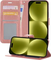 Hoesje Geschikt voor iPhone 15 Pro Hoesje Book Case Hoes Wallet Cover - Hoes Geschikt voor iPhone 15 Pro Hoesje Bookcase Hoes - Rosé goud