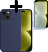 Hoesje Geschikt voor iPhone 15 Plus Hoesje Siliconen Case Met Screenprotector - Hoes Geschikt voor iPhone 15 Plus Hoes Siliconen - Donkerblauw