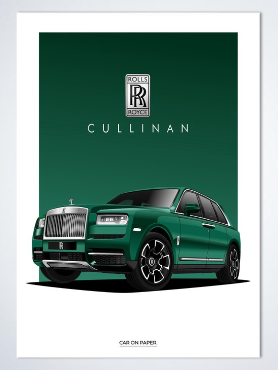 Rolls Royce Cullinan Groen op Poster - 50 x 70cm - Auto Poster Kinderkamer / Slaapkamer / Kantoor