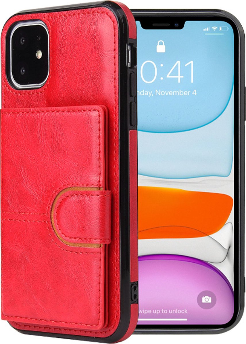 Hoesje geschikt voor iPhone 7 - Backcover - Pasjeshouder - Portemonnee - Kunstleer - Rood