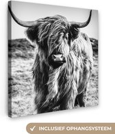 Canvas - Schotse hooglander - Natuur - Koe - Zwart - Wit - Schilderijen op canvas - Canvas schilderijen woonkamer - Kamer decoratie - 90x90 cm