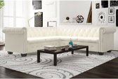 The Living Store Canapé d'angle 5 places style Chesterfield cuir artificiel blanc