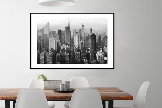 Fotolijst incl. Poster Zwart Wit- Skyline van New York - zwart wit - 120x80 cm - Posterlijst