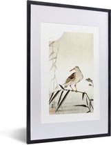 Fotolijst incl. Poster - Japan - Vogel - Bladeren - Scandinavisch - 40x60 cm - Posterlijst