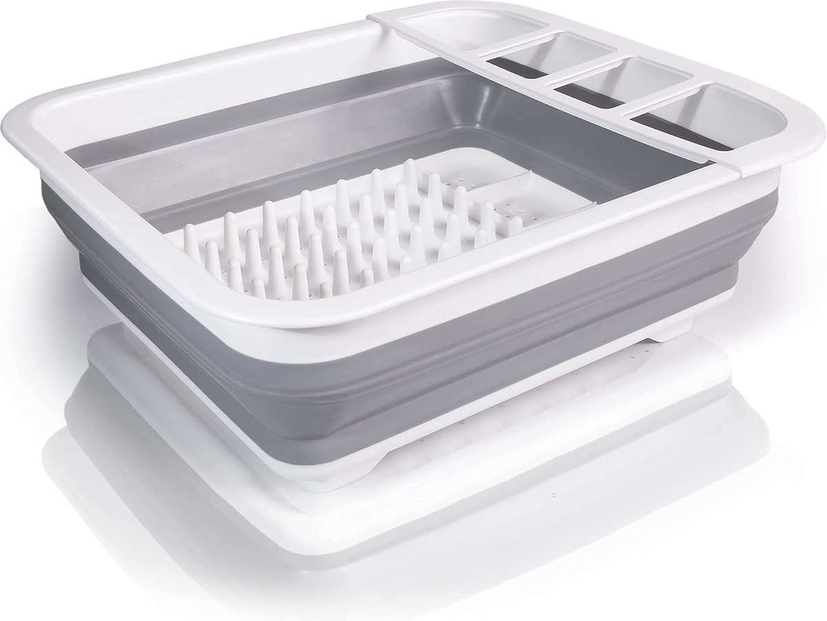 Goedkoopste Afdruiprek opvouwbaar & bpa-vrij, afdruiprek voor het drogen van bestek, servies, glazen en flessen, afdruipmat in grijs-wit, van kunststof en siliconen, voor gootsteen, spoelbak, keuken