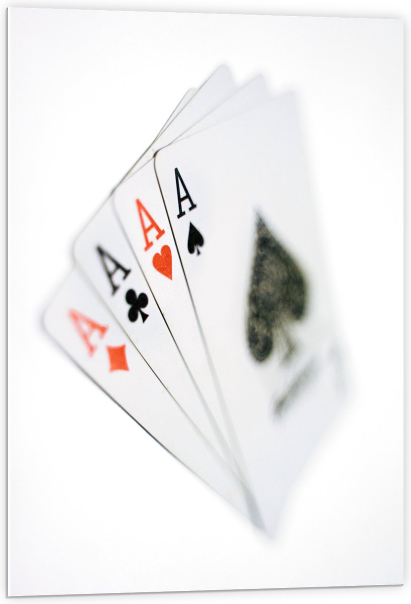 PVC Schuimplaat - Azen uit Kaartspel op Witte Achtergrond - 60x90 cm Foto op PVC Schuimplaat (Met Ophangsysteem)