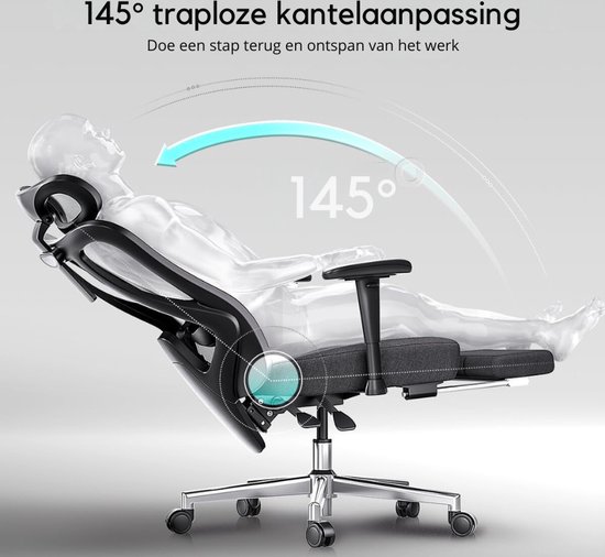 Hbada Ergonomische Bureaustoel met Draaibare Verstelbare Lendensteun en Hoofdsteun, Kantelfunctie Draaibare Computerbureaustoel met Voetensteun