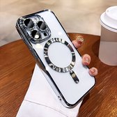 Coque de Luxe MagSafe pour iPhone 16 Pro Max - Siliconen avec Protection d'appareil photo et Design brillant - Argent