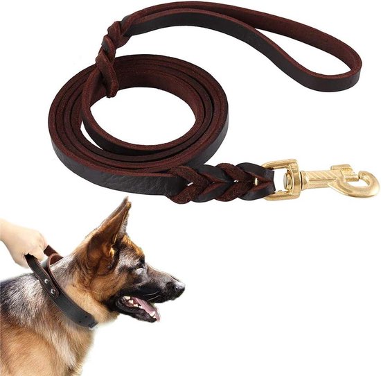 Hondenriem voor honden, bruin, luxe, duurzaam, zacht, echt leer, gevlochten, klassieke hondenriem voor grote honden, 1,1 m lang x 2,5 cm breed