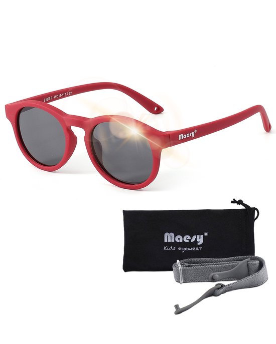 Maesy Lunettes de Soleil Bébé Bowi - 1 à 3 ans - Elastiques - Flexibles - Protection UV400 - Lunettes de Soleil Enfant - Rouge