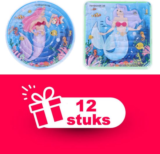 Twee doolhofspelletjes: een rond spel met roze zeemeermin en een vierkant spel met blauwe zeemeermin.
