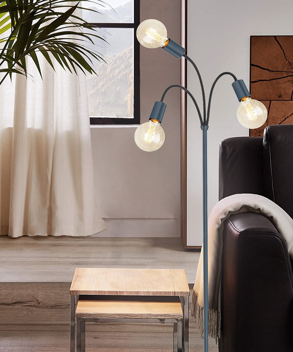 Trango 3-vlam 1531A-SD vloerlamp antraciet-mat *EARTH* incl. 3x 4W 3-traps dimbare E27 LED lamp 2500K goud-warm wit ca. H1550mm 3 lamparmen draaibare vloerlamp, kantoorlamp — cadeau in Wonen & Interieur - foto 4