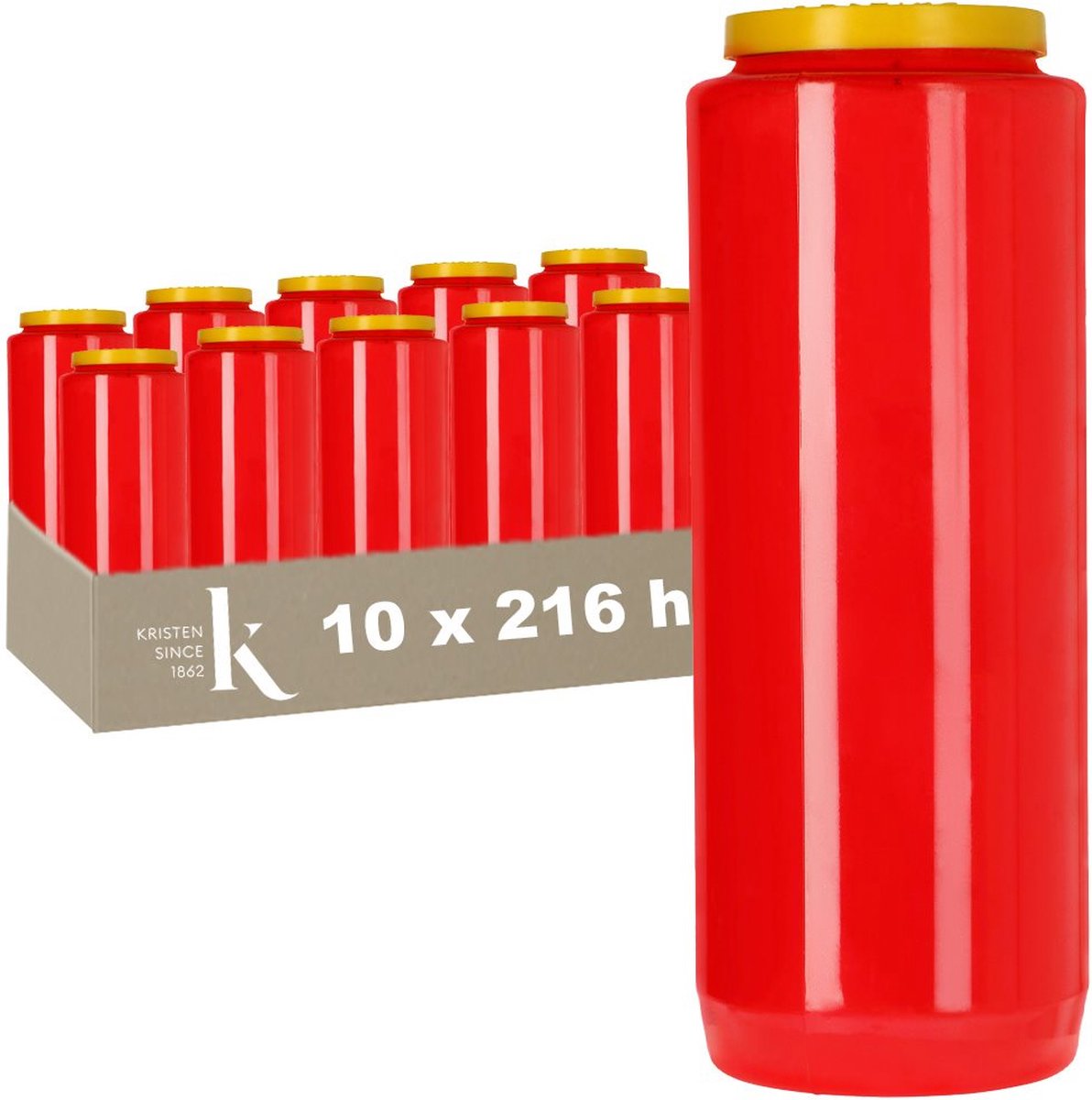 Kristen Noveenkaars 9 Dagen Rood – Kaarsen – 10 Stuks – Herdenkingslicht – Grafkaars – Brandduur 216 Uur – Voor Binnen en Buiten
