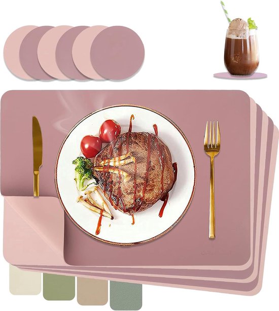 Stfery Placemats, set van 6, wasbaar, afwasbaar, rond, vinyl, koffie