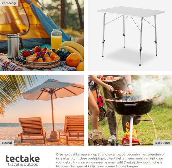 tectake® Campingtafel - 80 x 60 x 68 cm - Opvouwbaar - Draagbare Kampeertafel - Vouwtafel Buiten - Inklapbare Tafel - Weerbestendig - Grijs