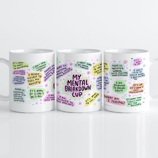 Creasowl® Mental Breakdown - Bedrukte beker mok met tekst - Mentale inzinking motiverende mok - Dagelijkse affirmatie mok met positieve spreuken - Verjaardags cadeau - Moederdag - Cadeau voor moeder - Cadeau voor vrouw - Koffiemok - Theemok