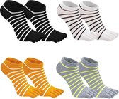 4 paires de chaussettes rayées en coton pour femmes - Chaussettes de sport douces et respirantes - Grijs Small- Medium .