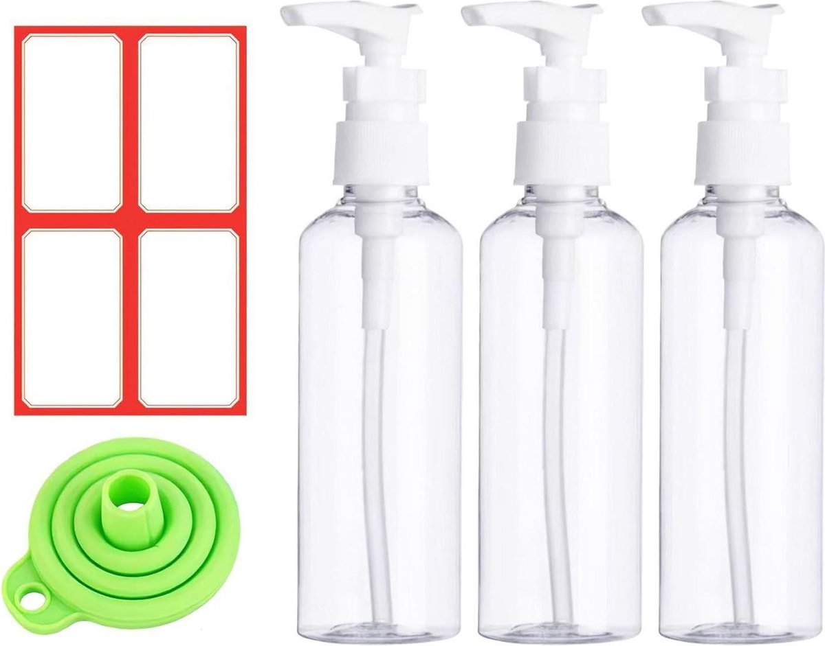 Goedkoopste Transparante Push-Flessen - Trechter - Etiketsticker - Navulbare Dispenserfles - Crème- en Lotionfles - Cosmeticadispenser - Geschikt voor Reizen en Zakenreizen .