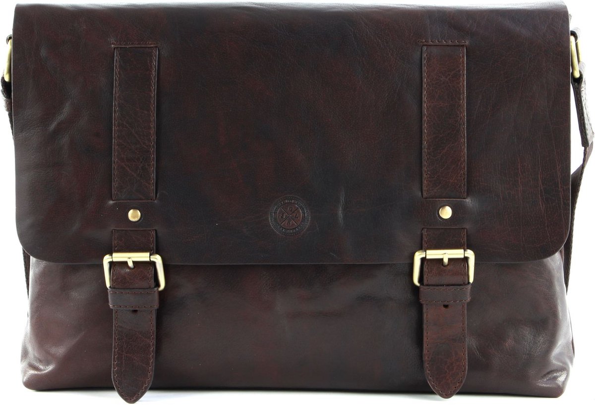 SADDLER Leren Laptoptas Schoudertas met laptopvak Ryan Messenger Bag Dark Brown Bruine