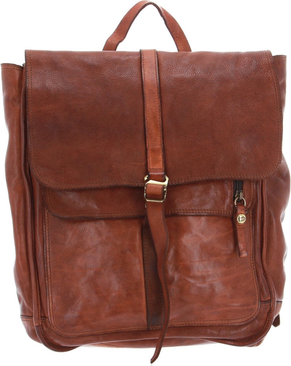 CAMPOMAGGI Leren Laptop rugzak Rugzak met laptopvak Backpack Cognac Bruine