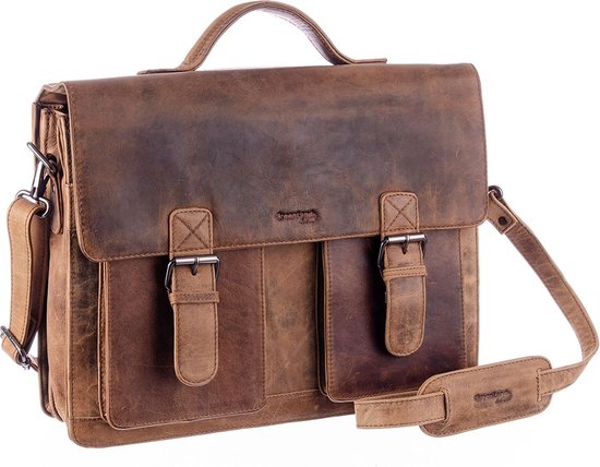 GreenLand Nature Cuir Mallette Sac à épaule Montana Briefcase Brown Brun