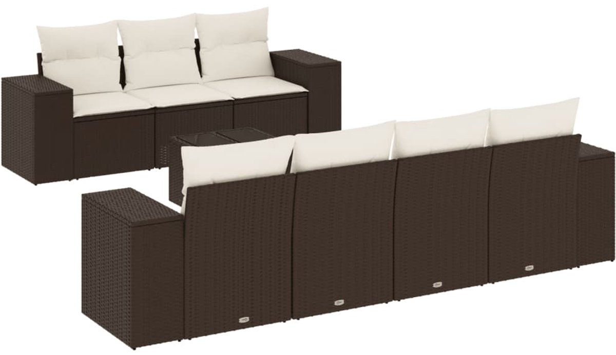 vidaXL 8-delige - Loungeset - met - kussens - poly - rattan - bruin