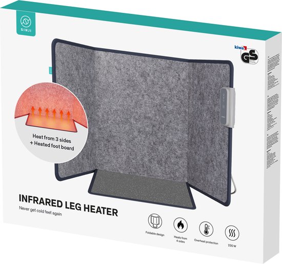 Chauffage infrarouge Sinji - Chauffage de bureau - Chauffage des pieds - Incl. Couverture - Pliable et facilement déplaçable - 230 Watt - Grijs